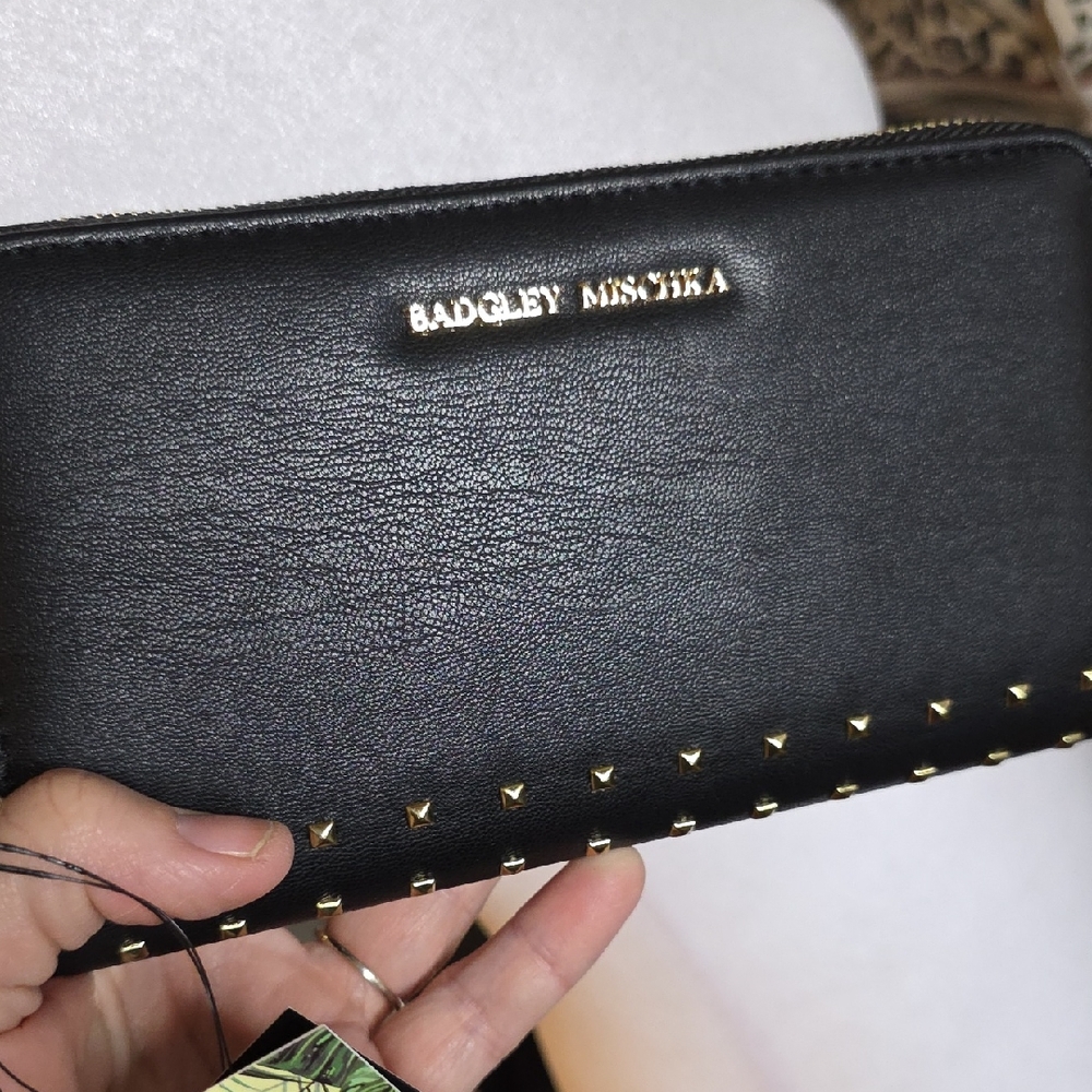 Badgley Mischka Black Wallet with Gold Stud Accents